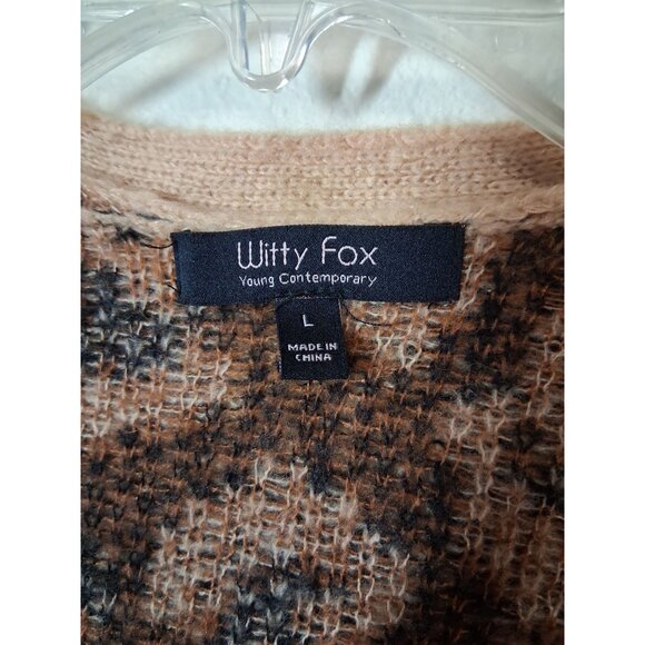 Witty Fox Open Cardigan Sweater Animal Print Business Casual Y2K Winter Sz Large - Picture 4 of 6